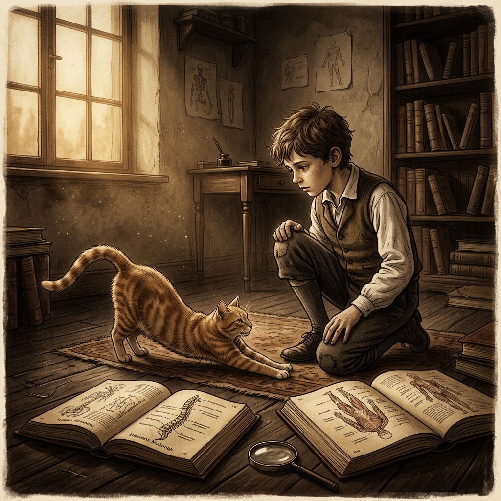 Joseph Pilates de niño observando a un gato